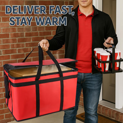 Frozen Commercial Cooler Insulated Food Delivery Bag & Drink Carrier with Hard Bottom, XXX-Large Grocery Catering