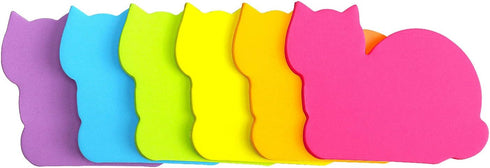 Cute Cat Sticky Notes - 6 Color Bright Colorful Sticky Pad, 75 Sheets/Pad Self-Sticky Note Pads