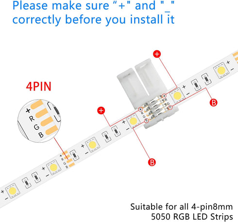 Yetaida 20PCS 4-Pin 8mm 4 2835 3528 LED Strip Connectors, Pin Corner Light Connectors Solderless, Extendable Terminal