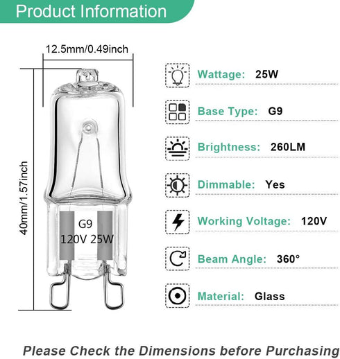 G9 Bulbs 25W 120V T4 (12 Pack) Bulb Bulbs, 2700K, Dimmable TAIYALOO Halogen Light JCD Type Bi-Pin Xenon Small Light