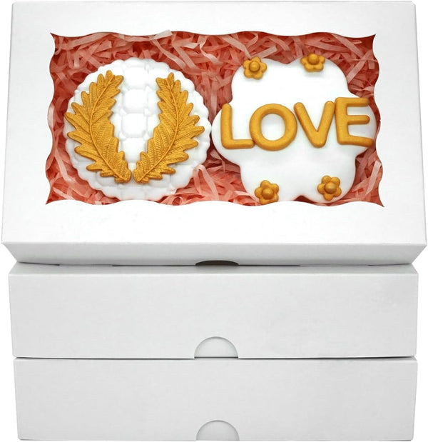 50 pcs Cookie Boxes 7" x 4 3/8" x 1 1/2" Inch: White Bakery Boxes with Window for Treats, Desserts, Macarons