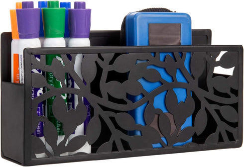 MyGift Black Metal Magnetic Dry Erase Marker Holder for Whiteboard Markers and Accessories Storage Basket Organizer