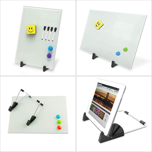 ZHIDIAN Magnetic Small Glass Whiteboard, 14x10" Portable Tempered Glass Dry Erase Board with Adjustable Stand