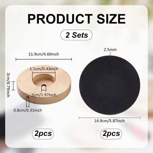 2 Sets 4.7x0.8 Inch PH PandaHall Wooden Lamp Base Round Lamps Stand Wood Lamp Holder with Self Adhesive Pad Desktop
