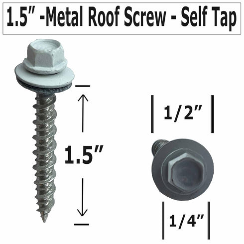Metal Roofing Screws - #10 x 1.5” Self Tapping Hex Head with EPDM Rubber Washer for Metal to Wood, White