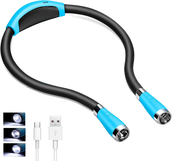 Book Light, Neck Reading Light, USB Rechargeable, Hands Free, 4 Super Bright