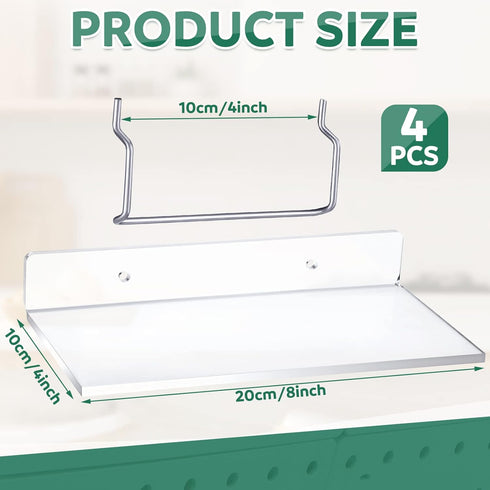 4 Set Pegboard Shelf - Clear Acrylic Shelf with Metal Hooks for Peg Board Organizer Accessories Storage in Craft Room