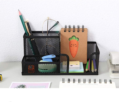TSY TOOL 2 Pack Black Pen Holder, Mesh Desk Organizer with Pencil Holder and Storage Baskets for Office Supplies