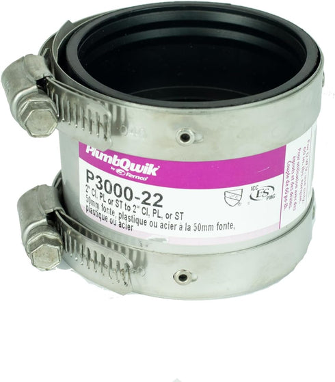 Fernco Proflex P3000-22 Shielded Pipe Coupling for Plumbing Connections, Cast Iron, Plastic, Steel