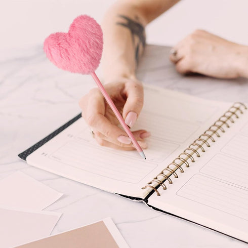 Pom Pom Ballpoint Pen, 4 Pack, Heart Shape Puffy Pens, Colorful Fuzzy Pens for School, Office, and Party Supplies