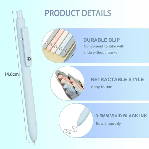 Lanxivi 5 Pcs Gel Pens, Quick Dry Ink, Black Refill, 0.5mm Fine Point Premium Retractable Pens