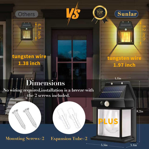 2-Pack 8.2" 3 H Outdoor Solar Powered Wall Sconce Lights Dawn to Dusk Motion Sensor Lighting Modes for Porch Garage