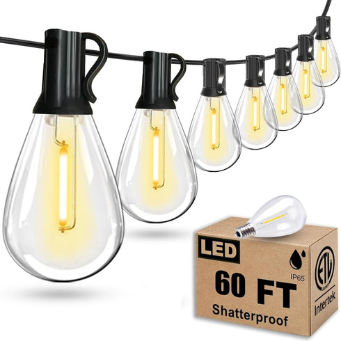 Tenmiro 60FT Outdoor String Lights, Waterproof 16+1 Edison Shatterproof Bulbs Led Outside