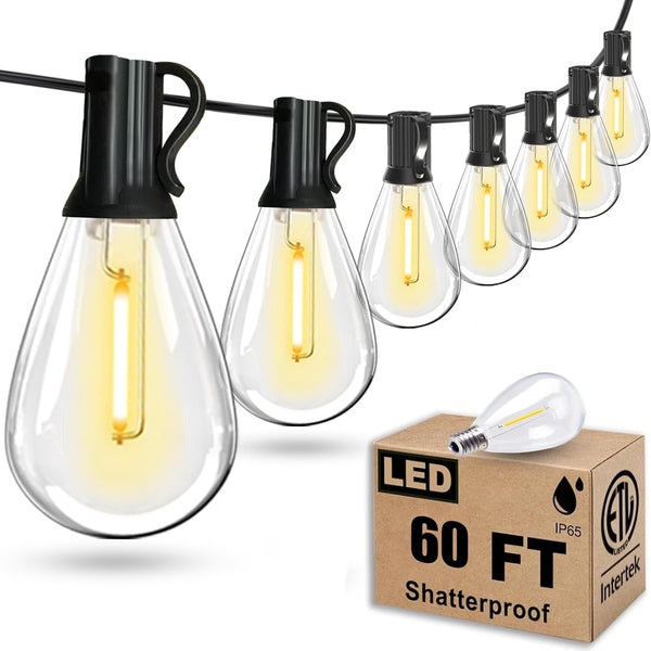 Tenmiro 60FT Outdoor String Lights, Waterproof 16+1 Edison Shatterproof Bulbs Led Outside