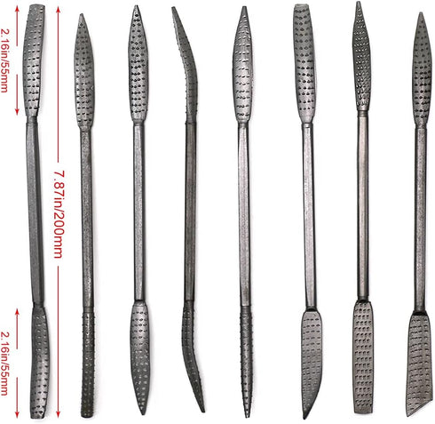 Woodworking Carving Rasping Coarse Rasps and Files, 8 PCS 5.5 X 200mm Double Ended Riffler Wood File Set