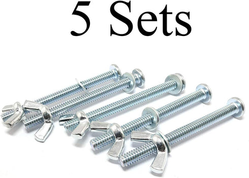 5 Sets Screw Bolts with Wing Nut, Zinc Plated Carbon Steel Mounting Hardware Fitting Fastenings for 1/4"-20