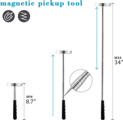 Rechabite Telescoping Magnetic Sweeper Pickup Tool, Screws Parts Finder with 35LB Pull Capacity, Retractable 8.6" to 33" with Strong Magnet, Pick up Nails, Screws, and Metal Parts