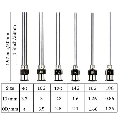 12 Pack Dispensing Needle Set - 1.97inch Stainless Steel Blunt Tip Luer Lock, 8, 10, 12, 14, 16, 18 Gauge