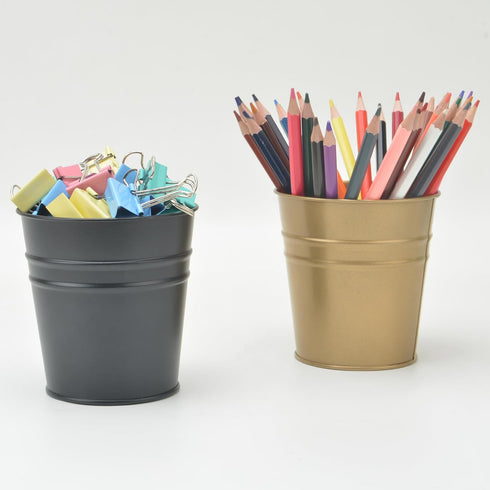 Pen Holder Cup for Desk, Metal Marker Pen Organizer, Small Tinplate Flower Pot for Office Home - 2 Pack (Pink)