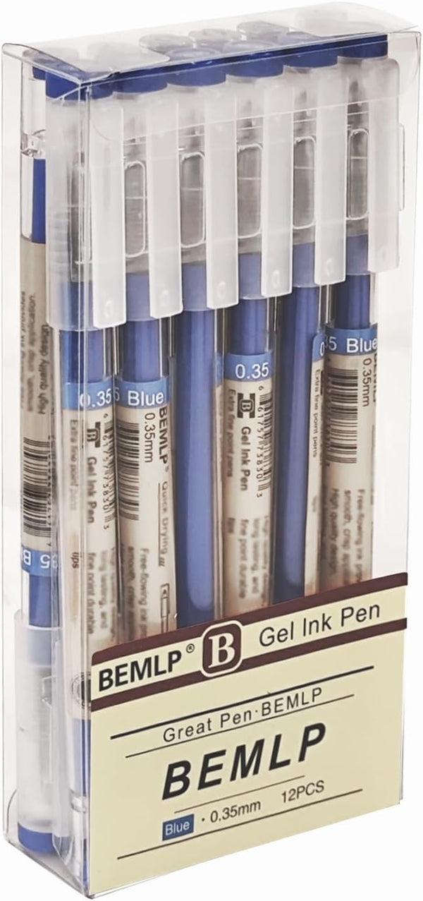Gel Ink Pen Set, Extra Fine Point 0.35mm Blue Liquid Rollerball Pens, 12 Pcs/Set, Quick Drying