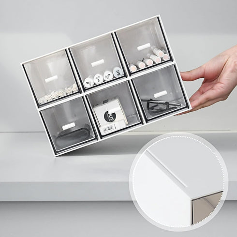 CertBuy 2 Pack Desk Organizer, Stackable Storage Drawers with 6 Compartments for Makeup Storage, White Plastic Desk