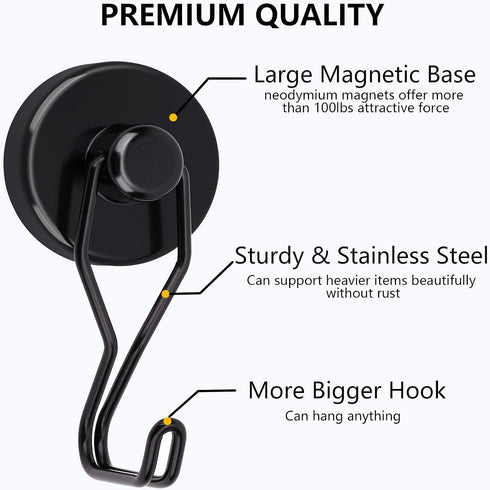 Tohoer Magnetic Hooks, 100LBS Neodymium Magnets Hook Heavy Duty with Rust Proof for Fridge, Oven, Grill, BBQ, Key,