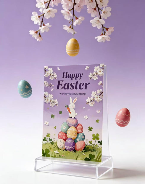 Generic 2.76x 1.97 Inches Happy Easter Greeting Card - Watercolor Bunny & Easter Eggs Design, Includes Red Envelope