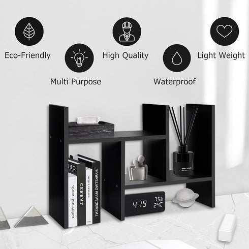 MASAKA B&W Japanese Style Desktop Organizer, Double H Plants Display Shelf, Adjustable Stackable Office Supplies