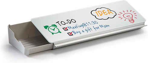 Audio-Visual Direct White Glass Dry Erase Desktop Organizer & Storage Notepad, Whiteboard