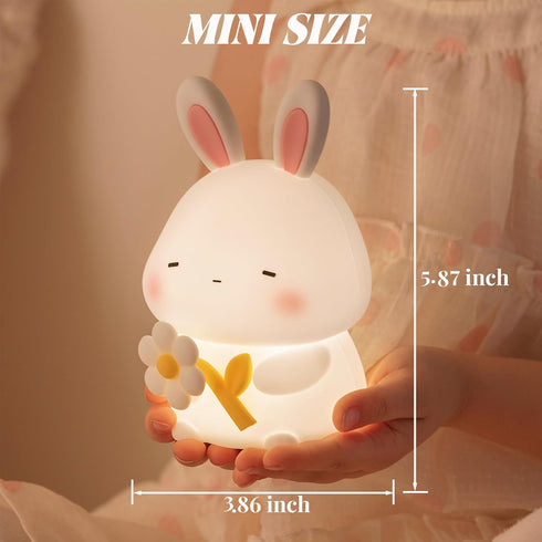Dimmable Rabbit Night Light for Kids, Cute Bunny Lamp Gifts for Boys and Girls, Touch Squishy Silicone Night Light