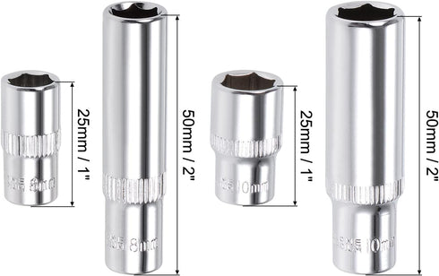 uxcell 1/4-inch Drive by 8mm & 10mm Deep and Shallow Socket Set, 6-Point CR-V Steel by uxcell