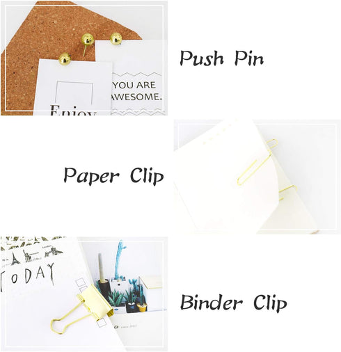 Gold Binder Paper Clips Set, 182pcs Large Paper Clips, Binder Clips, Office Supplies for Women