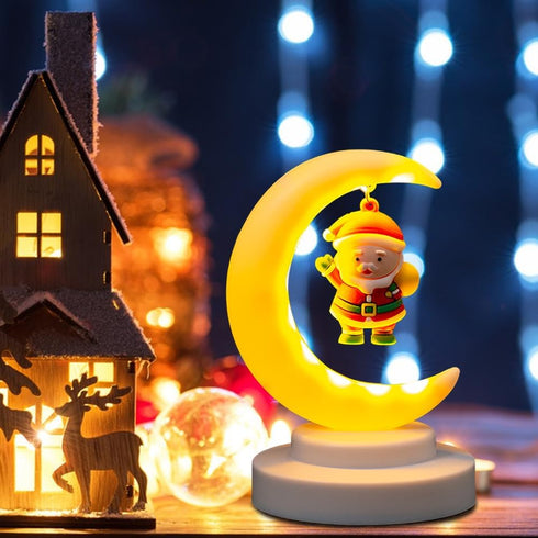 EUBUY Decorative Table Lamp, Moon Lamp, Christmas Half Moon Lamp Decoration, Santa Claus Half Moon Table Light Tree