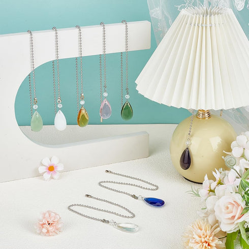 8Colors 304 BENECREAT Glass Drop Ceiling Fan Pull Chain Extenders, Colorful Teardrop Hanging Fan Extension