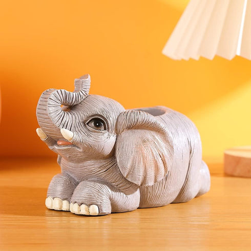 Elephant Pen Pencil Holder, Cute Desk Organizer Animal Ornament, Makeup Brush Holder for Home Office