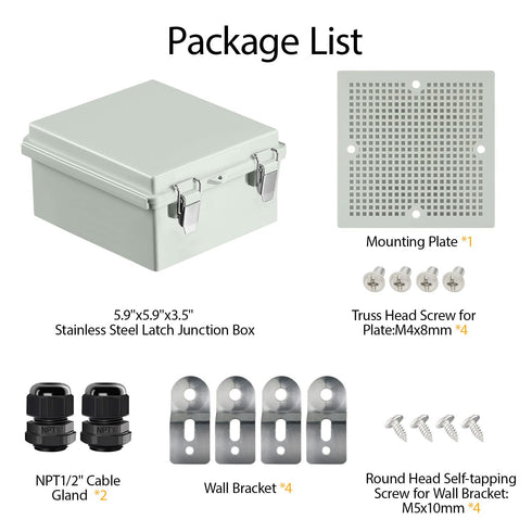 LeMotech Electrical Box, IP67 Waterproof Hinged Cover Junction Box, ABS Plastic Enclosure with Mounting Plate, Grey