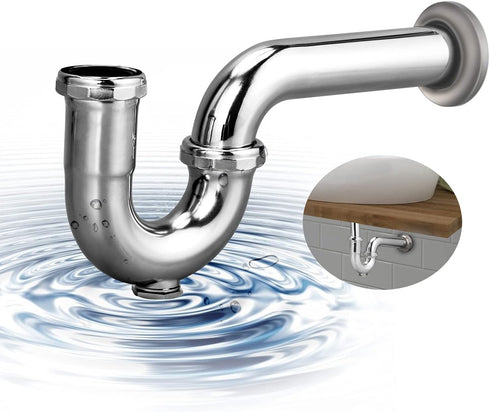 Brass P-Trap Pipe with Clean Out Basin Sink Waste Kit, Reducing Washer 1-1/2'' 22GA
