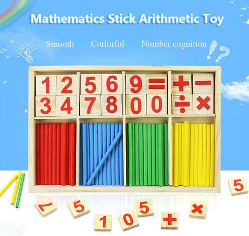 Umbresen Montessori Toys Math Educational Toy - Wooden Intelligence Sticks, Number Cards, Counting Rods with Box