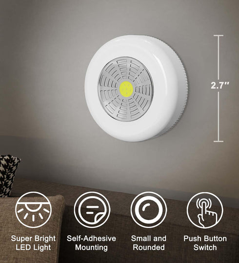 Closet Counter -5Pack Tap Light Push Lights, Under Cabinet Lights Touch Lights Push Button Light Battery Operated Puck