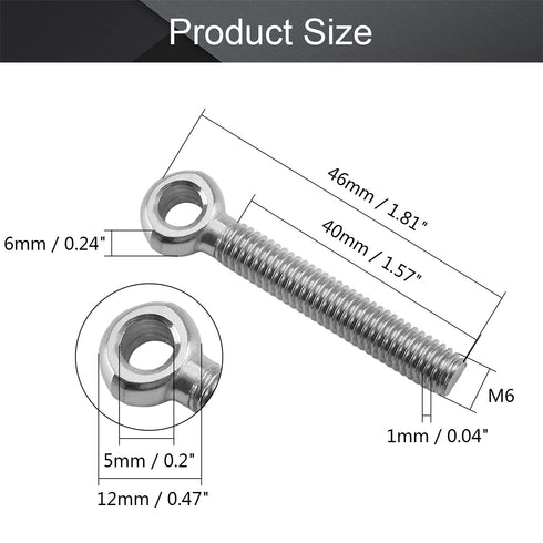 MroMax Swing Lifting Bolt 5Pcs M6 x 40mm Machinery Shoulder Swing Lifting Eye Bolt,304 Stainless Steel Metric Thread Lifting Eye Bolt for Home Renovation, Pipeline Gate Valves Fasteners, Silver