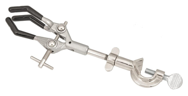 EISCO 3-Finger Lab Clamp with Bosshead Holder for Lab Stand Rod - PVC Coated Prongs, Beaker Holder