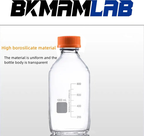 1000ml Round Borosilicate Glass Media Storage Bottles with GL45 Screw Cap, Maximum Temperature 249.8°F, Pack of 3