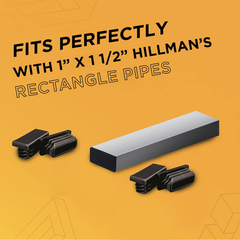 Prescott Plastics 1" x 1 1/2” Ribbed Plastic Hole Caps, 10 Pack, Durable Black Rectangular End Caps for Indoor Outdoor
