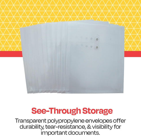 School Smart Top Loading Polypropylene String Envelopes, Letter Size, Pack of 12, Clear