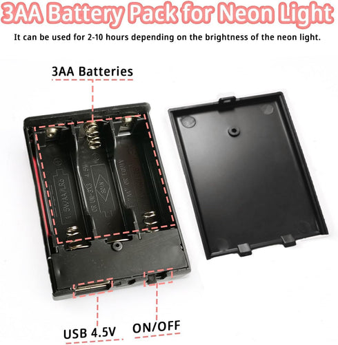 Pack Signs,3 5V Battery for LED Neon AA Battery Holder with USB Port, Power Supply for LED Strip Lights, Curtain