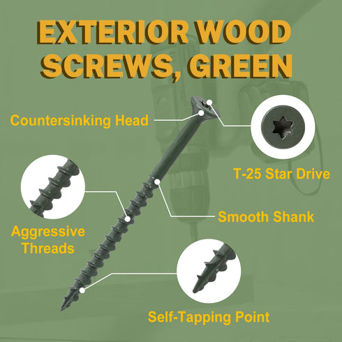 LIONMAX 3 Inch Deck Screws #10 x 3", 300 PCS Rust Resistant Epoxy Coated Outdoor Decking Screws with T25 Bit