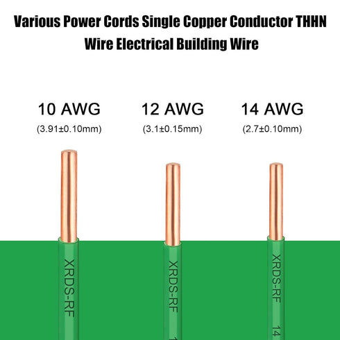 14 75FT AWG THHN Wire Single Bare Copper Conductor, Green Electrical Building Wire with Nylon Insulation for Panel