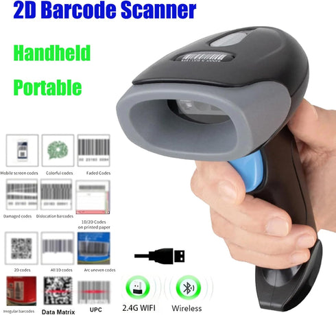 Treamvp 2D 2000mAh 1D 2D Wireless Barcode Scanner, Bluetooth QR Code Reader with Battery, Handheld Bar Codes Reader