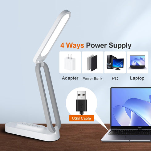 LED Desk Lamp for Office Home, Battery Operated, Foldable & Portable Light, 3 Brightness Dimmable