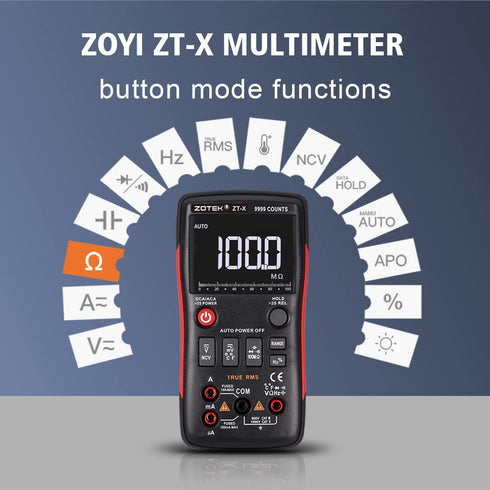 ZT-X Digital Multimeter 9999 Counts AC DC Voltmeter and Ohm Tester with Automatic Range